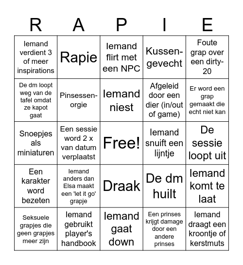 De prinsessen bingo Card