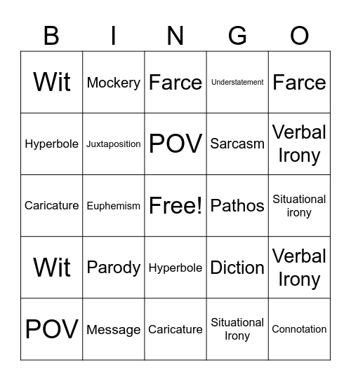 Satire Bingo Card