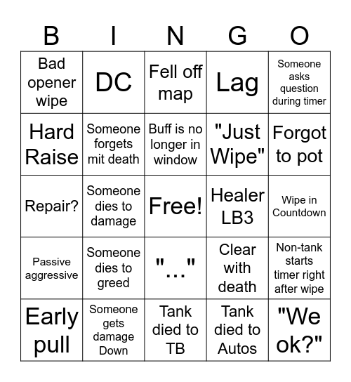 General Raid Bingo Card