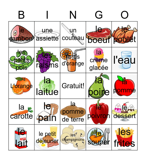 La nourriture Bingo Card