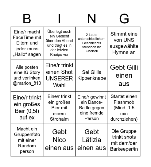 KNEIPENTOUR Bingo Card