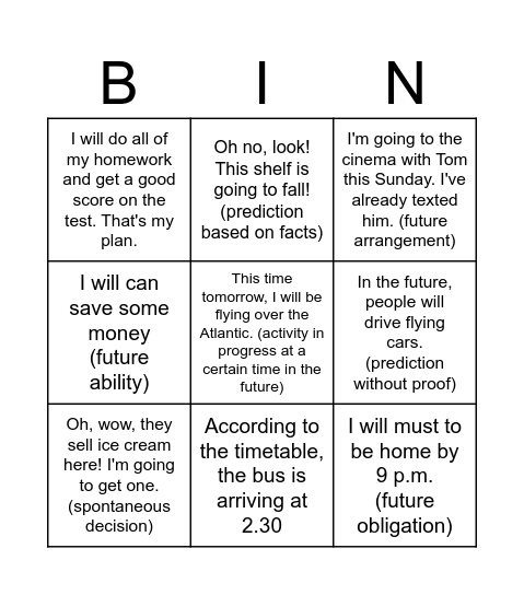 Talking about the future Bingo Card