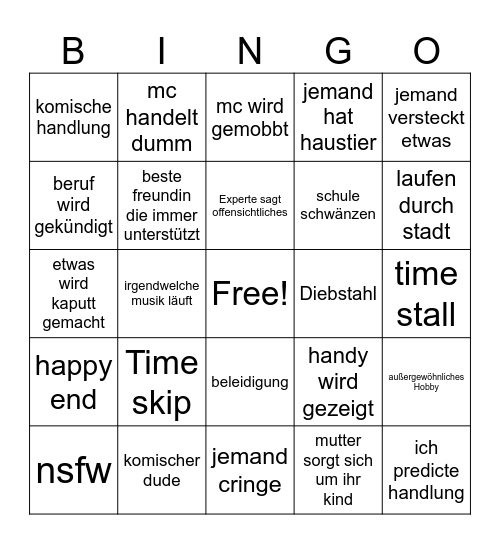 Hilf mir Bingo Card