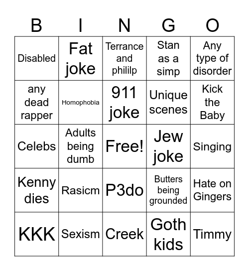 Southpark bingo 2024 Bingo Card