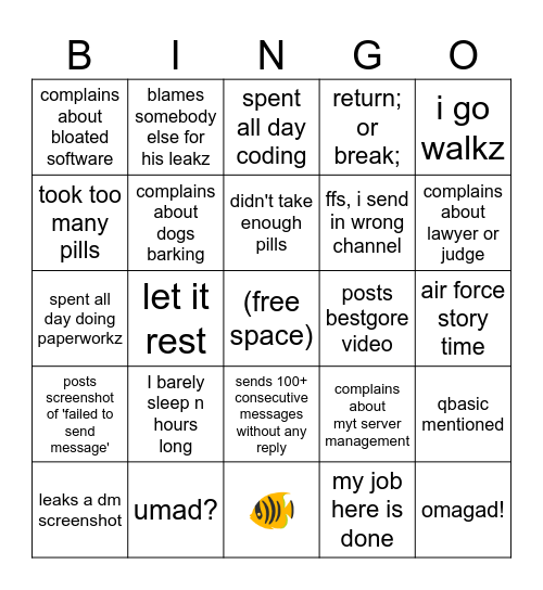 bedtime bingo Card