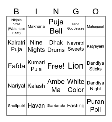 Navratri Bingo Card