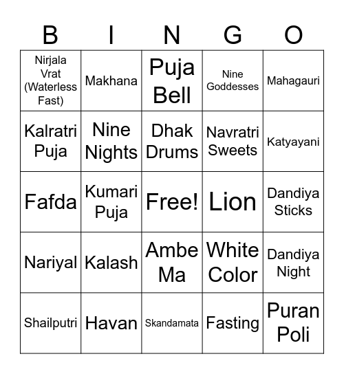 Navratri Bingo Card