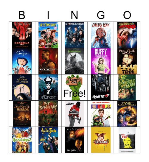 Halloween Movies Bingo Card