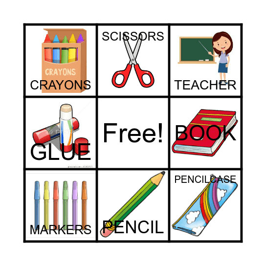 School Objects Bingo Card