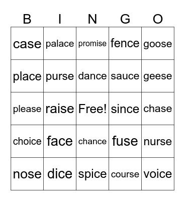 ce / se Bingo Card