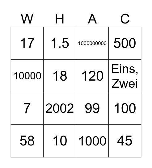 Getallenronde Bingo Card