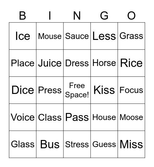 Final /s/ Bingo Card