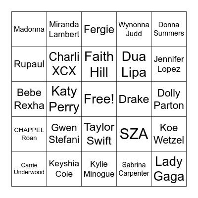 MUSIC BINGO WITH THE QUEENS! Bingo Card
