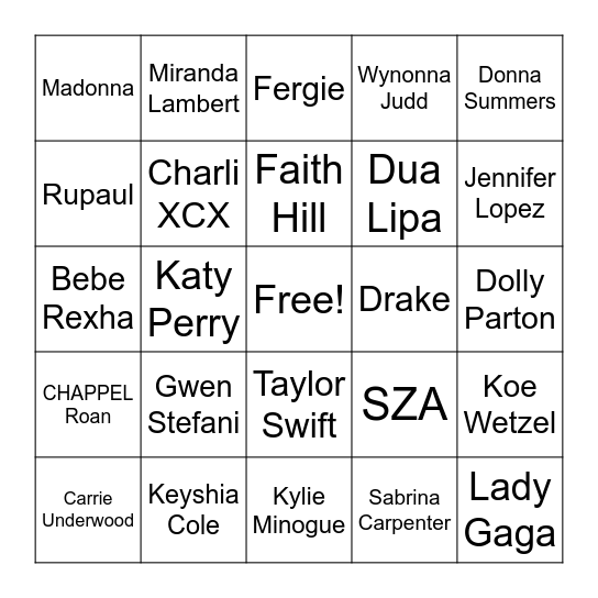 MUSIC BINGO WITH THE QUEENS! Bingo Card