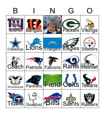 NFL football teams Bingo Card