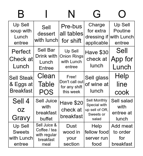 Breakfast / Lunch Bingo Card