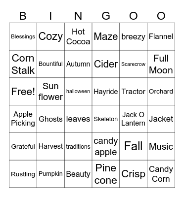 Oct 10th - Fall Bingo Card