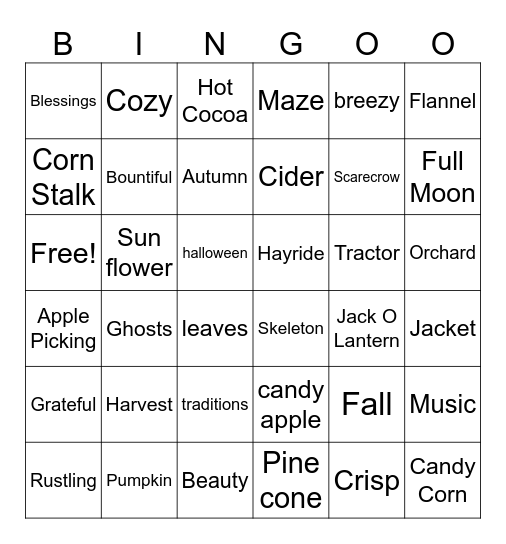 Oct 10th - Fall Bingo Card