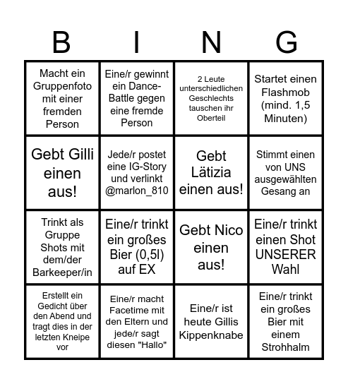 Kneipentour Bingo Card