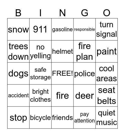 safety Bingo Card