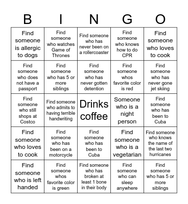 GET TO KNOW YOU Bingo Card