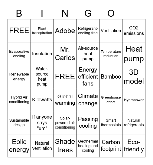 AC Sustainability Bingo Card