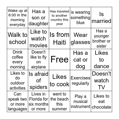 Get to Know Your Classmates Bingo Card