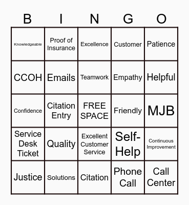 Customer Service Week Bingo Card