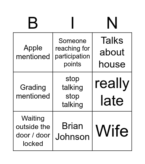 Burghardt Bingo Card