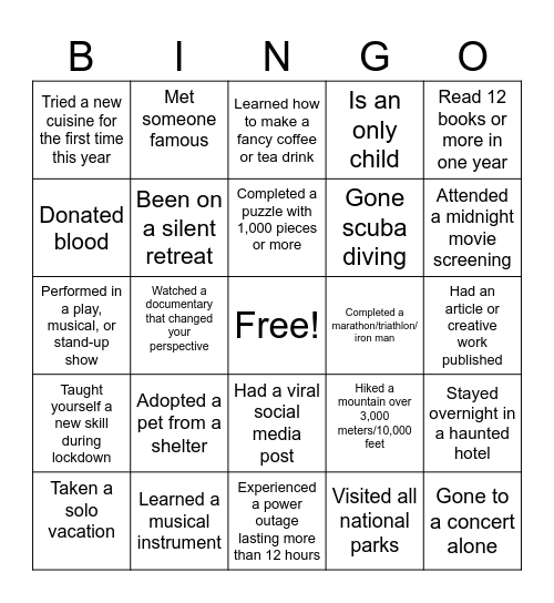 Acquisition Bingo Card