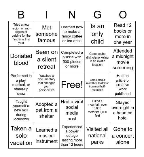 Acquisition Bingo Card