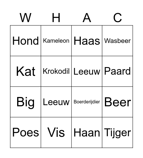 Dieren Bingo Card