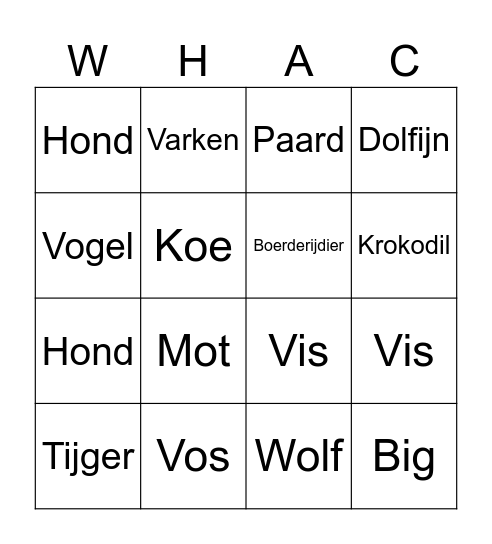 Dieren Bingo Card