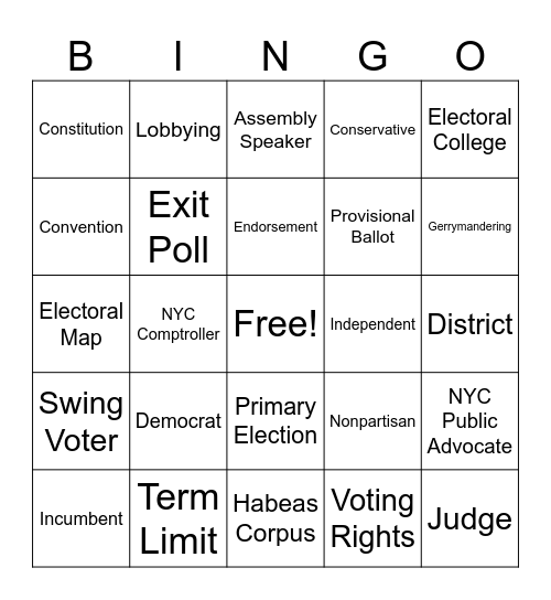 Voter Bingo Card