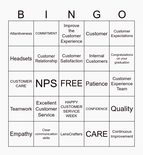 Customer Service Week Bingo Card