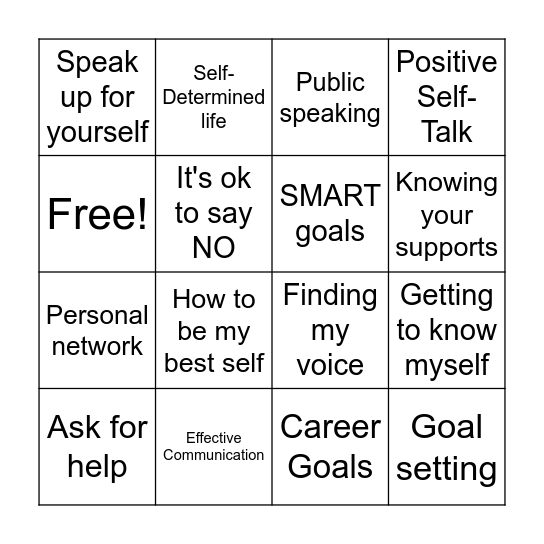 Self-Advocacy Bingo Card