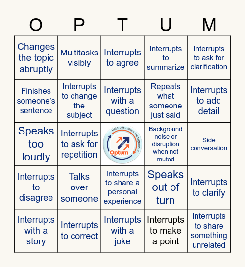 Interruption Bingo Card