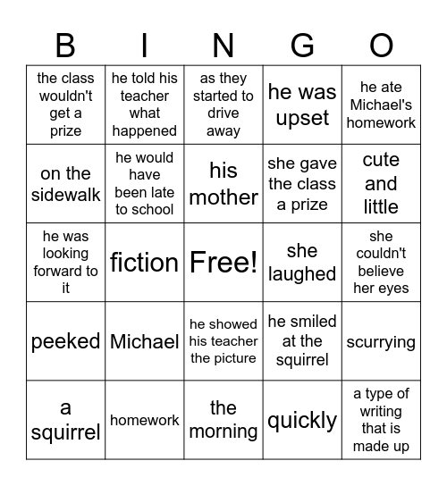 The Squirrel ate my Homework Bingo Card