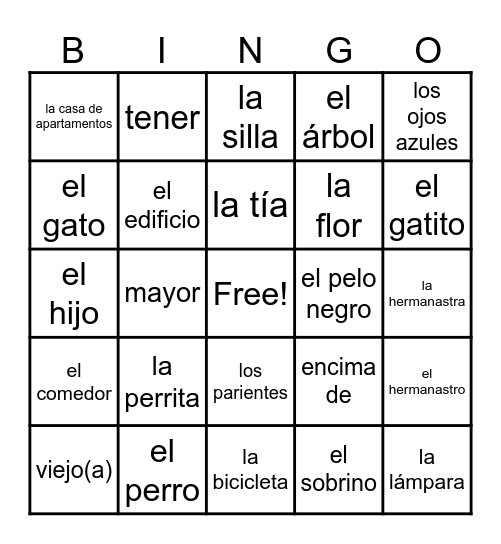 Capítulo 2- La casa y la Familia Bingo Card