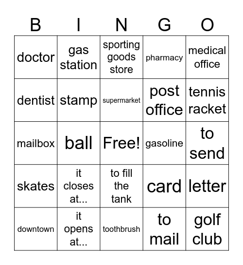 Around Town (Spanish Vocabulary) Bingo Card