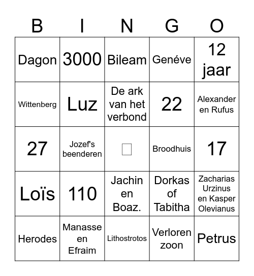 Bijbel Bingo 12+ Bingo Card