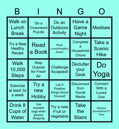 Wellness Bingo Card