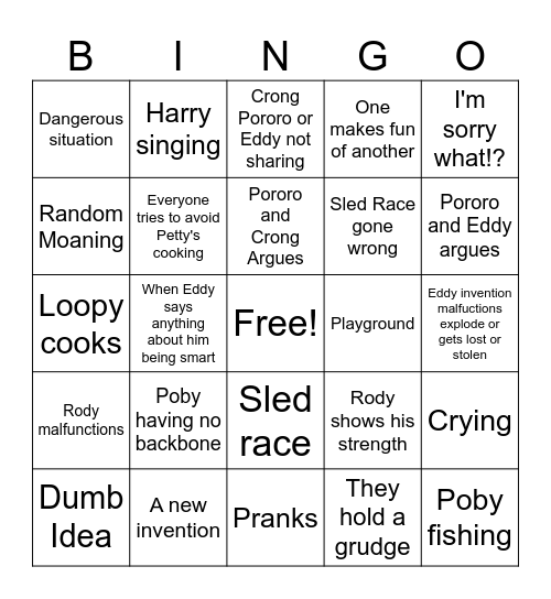 Pororo Bingo Card