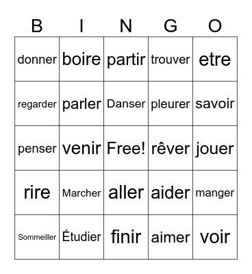 French Verbs Bingo Card