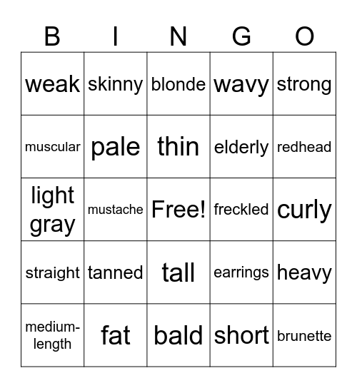 Describing appearance Bingo Card