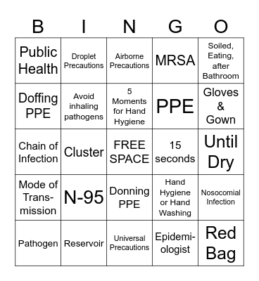 Infection Control BINGO Card