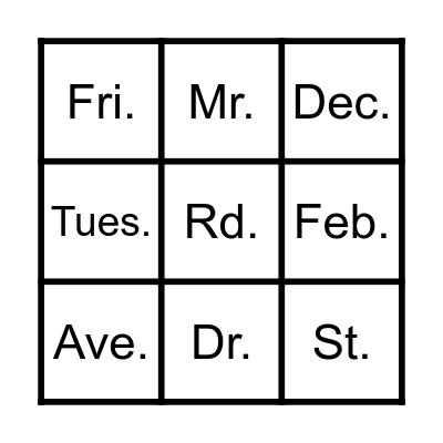 Abbreviations Bingo Card