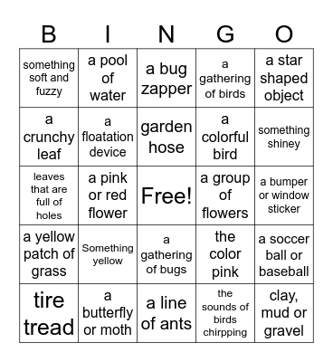 Outdoor Mindfulness Bingo Card