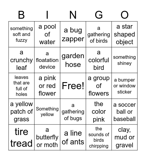 Outdoor Mindfulness Bingo Card