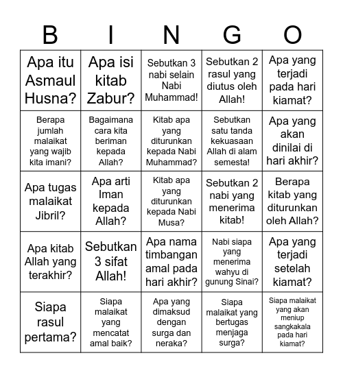 Bingo Rukun Iman Bingo Card